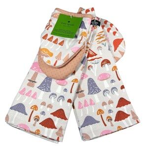 NEW ♠️Kate Spade♠️ MUSHROOM DESIGN Kitchen Towel & Mini Oven Mitt 4 Piece Set 🍄